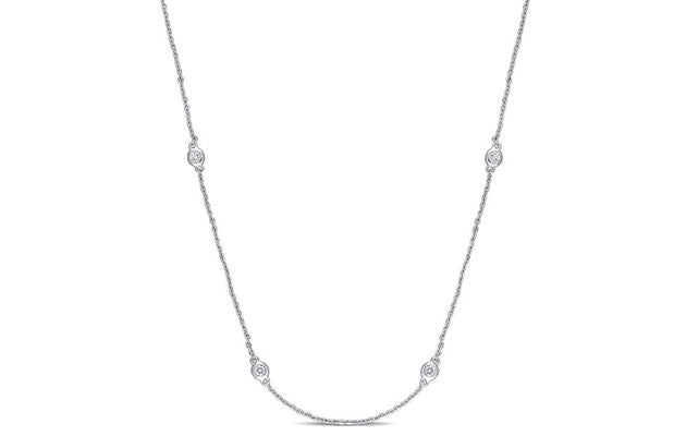 Diamond Station Necklace in White Gold