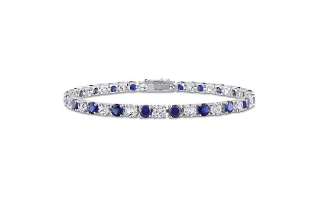 DELMAR JEWELRY Created Blue & White Sapphire Bangle Bracelet,Silver